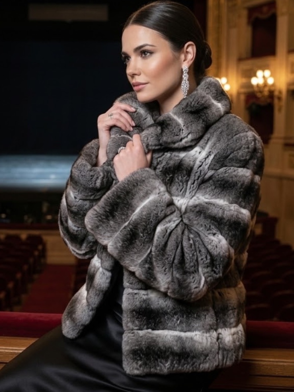 Pristine Genuine Chinchilla Fur Waist Length Jacket Shawl Collar Size M Custom